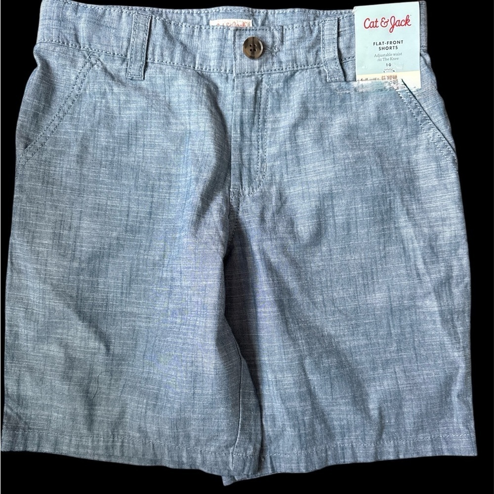 NWT- Cat & Jack Boys Blue Chambray Adj Waist Shorts